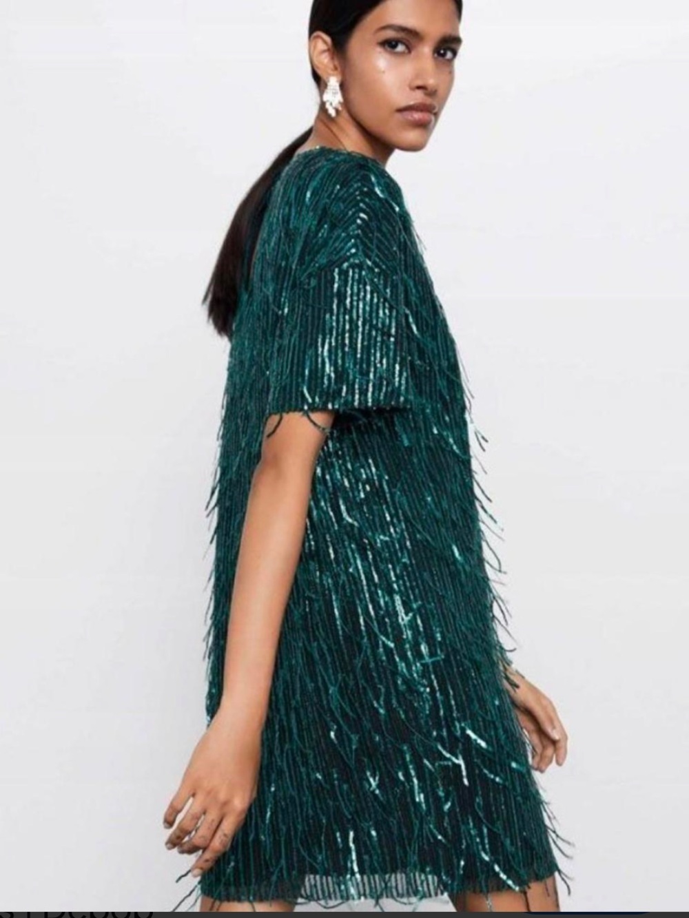 Zara Emerald Green Sequin Fringe Mini Dress - Picture 4 of 12